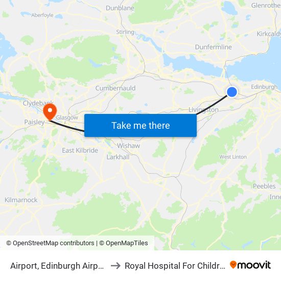 Airport, Edinburgh Airport to Royal Hospital For Children map