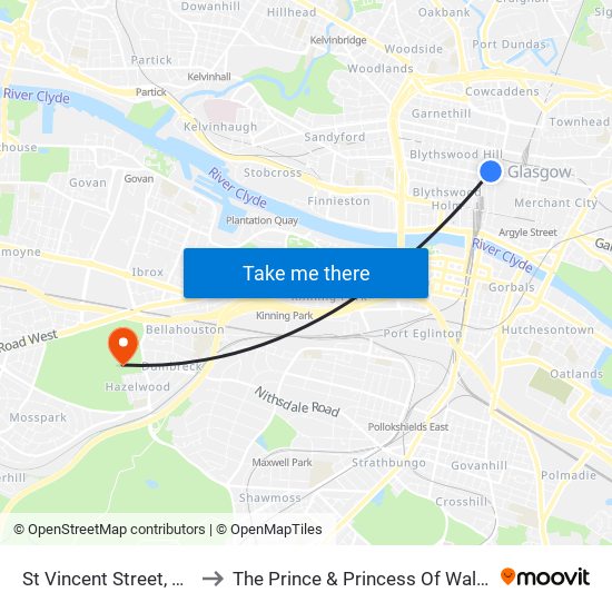 St Vincent Street, Glasgow to The Prince & Princess Of Wales Hospice map