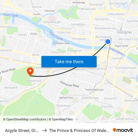 Argyle Street, Glasgow to The Prince & Princess Of Wales Hospice map