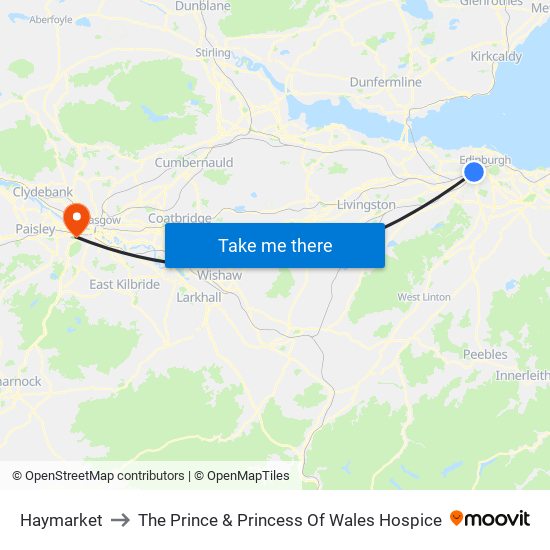 Haymarket to The Prince & Princess Of Wales Hospice map