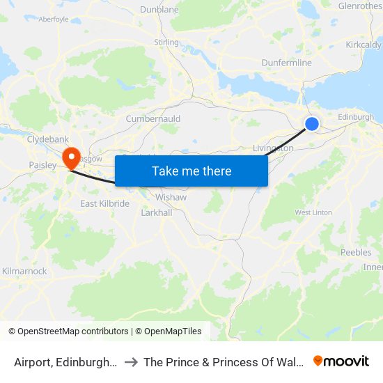 Airport, Edinburgh Airport to The Prince & Princess Of Wales Hospice map