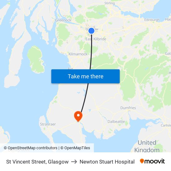 St Vincent Street, Glasgow to Newton Stuart Hospital map