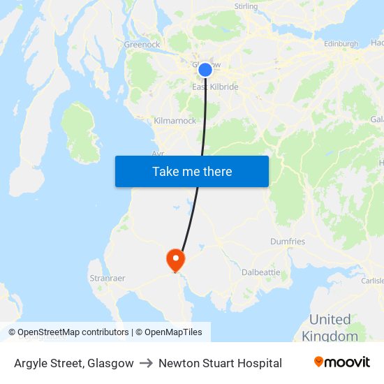 Argyle Street, Glasgow to Newton Stuart Hospital map