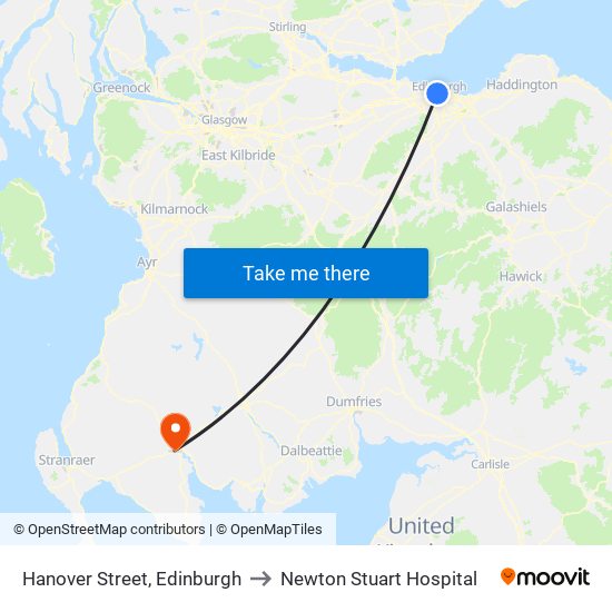 Hanover Street, Edinburgh to Newton Stuart Hospital map