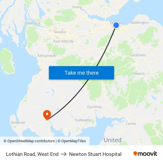Lothian Road, West End to Newton Stuart Hospital map
