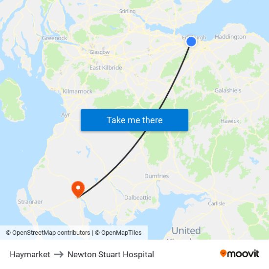 Haymarket to Newton Stuart Hospital map