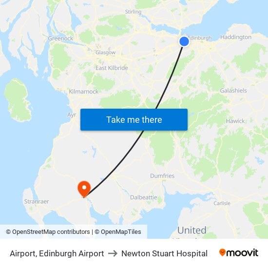 Airport, Edinburgh Airport to Newton Stuart Hospital map
