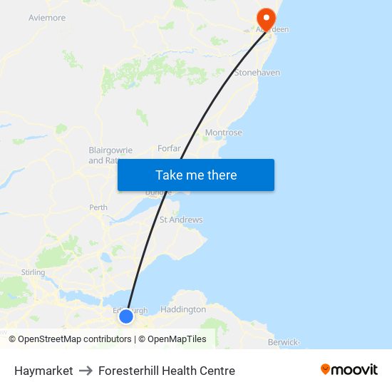 Haymarket to Foresterhill Health Centre map