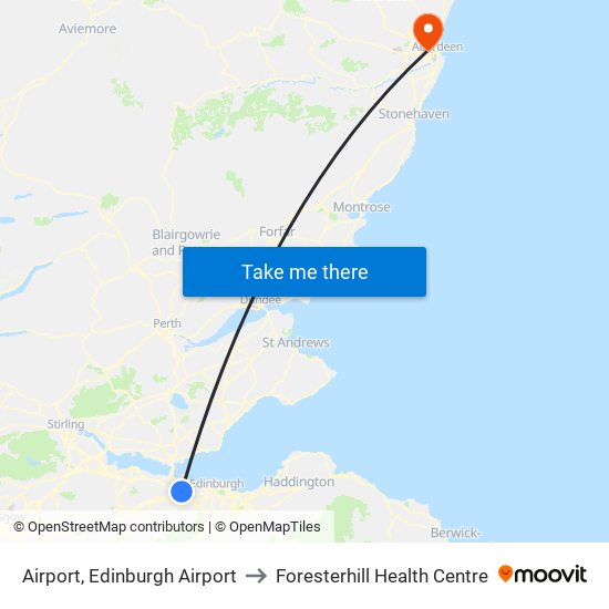 Airport, Edinburgh Airport to Foresterhill Health Centre map