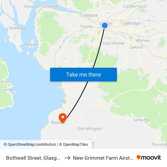 Bothwell Street, Glasgow to New Grimmet Farm Airstrip map