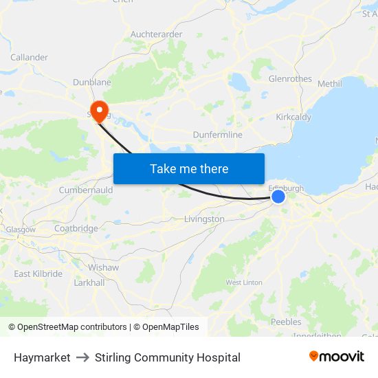 Haymarket to Stirling Community Hospital map