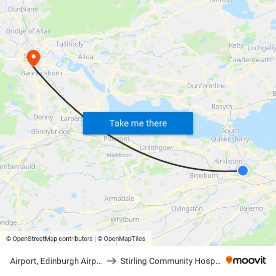 Airport, Edinburgh Airport to Stirling Community Hospital map