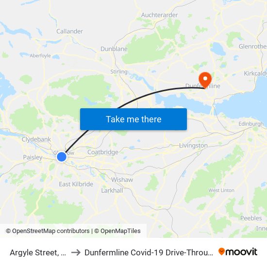 Argyle Street, Glasgow to Dunfermline Covid-19 Drive-Through Testing Centre map