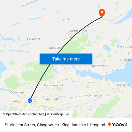 St Vincent Street, Glasgow to King James V1 Hospital map