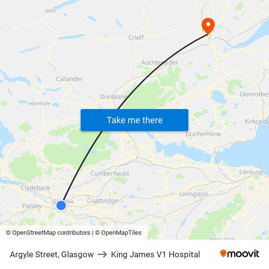 Argyle Street, Glasgow to King James V1 Hospital map