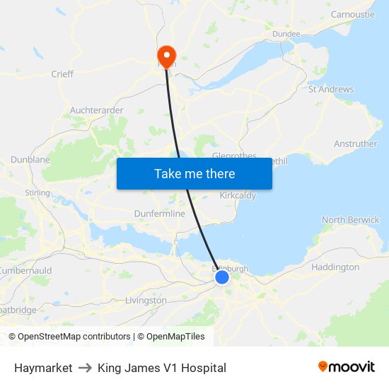 Haymarket to King James V1 Hospital map
