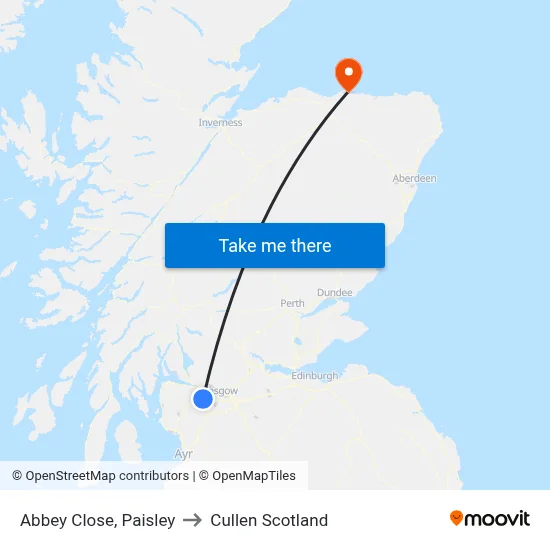 Abbey Close, Paisley to Cullen Scotland map