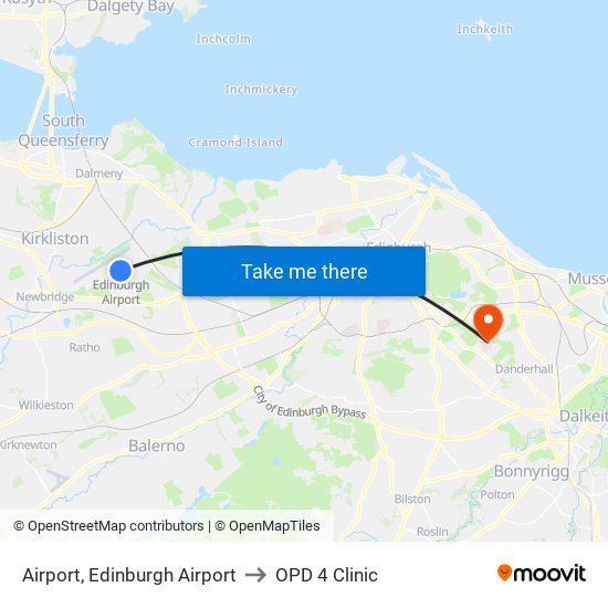 Airport, Edinburgh Airport to OPD 4 Clinic map