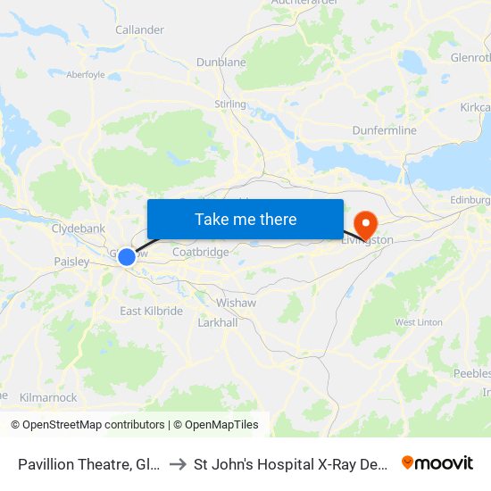 Pavillion Theatre, Glasgow to St John's Hospital X-Ray Department map