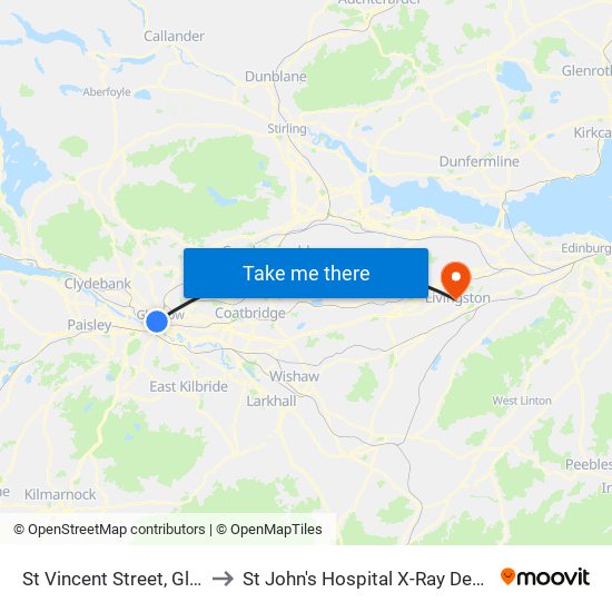 St Vincent Street, Glasgow to St John's Hospital X-Ray Department map