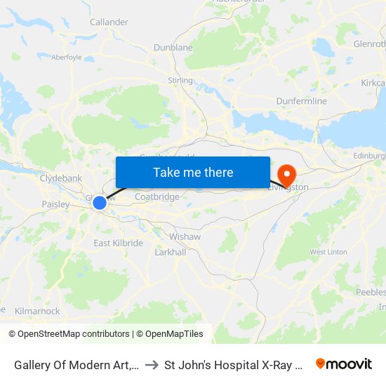 Gallery Of Modern Art, Glasgow to St John's Hospital X-Ray Department map