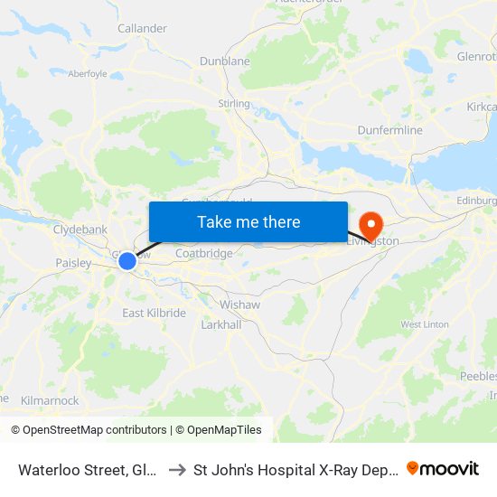 Waterloo Street, Glasgow to St John's Hospital X-Ray Department map