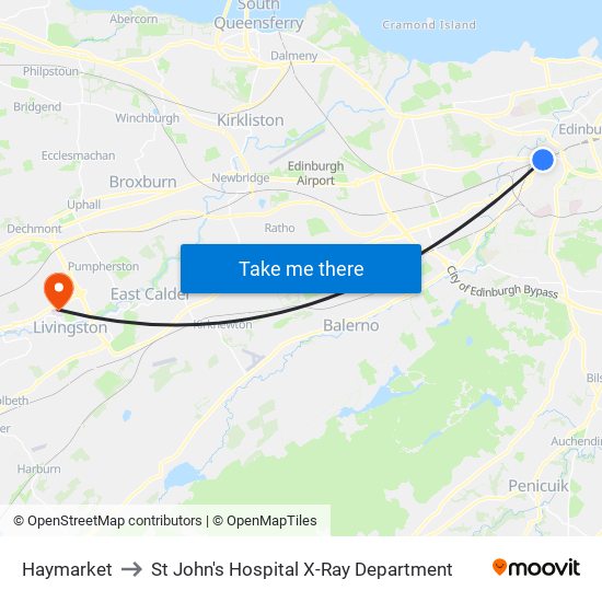 Haymarket to St John's Hospital X-Ray Department map