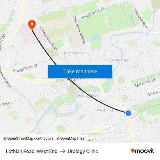 Lothian Road, West End to Urology Clinic map