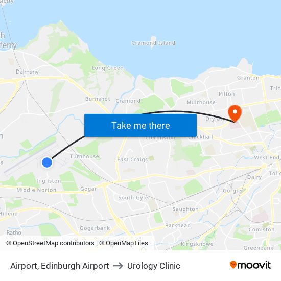 Airport, Edinburgh Airport to Urology Clinic map