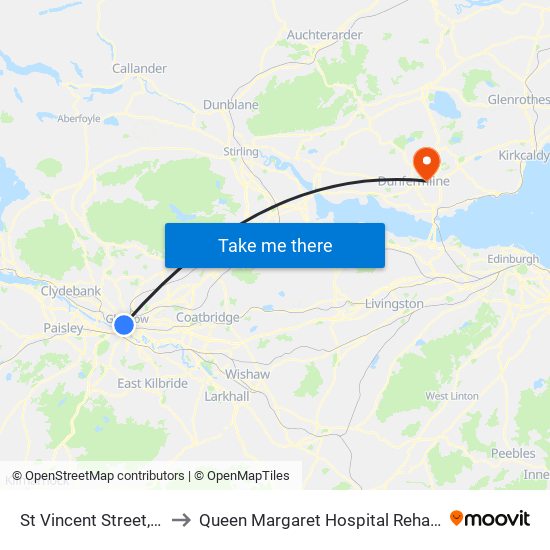 St Vincent Street, Glasgow to Queen Margaret Hospital Rehabilitation Dept. map