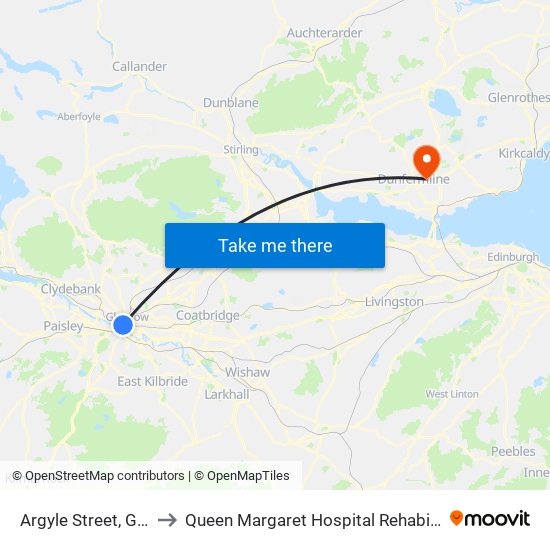 Argyle Street, Glasgow to Queen Margaret Hospital Rehabilitation Dept. map