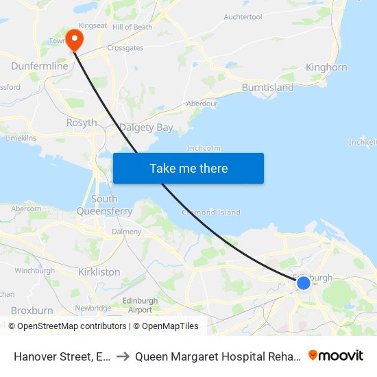 Hanover Street, Edinburgh to Queen Margaret Hospital Rehabilitation Dept. map