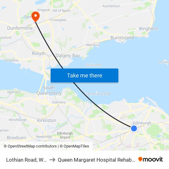 Lothian Road, West End to Queen Margaret Hospital Rehabilitation Dept. map