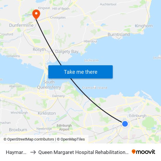 Haymarket to Queen Margaret Hospital Rehabilitation Dept. map