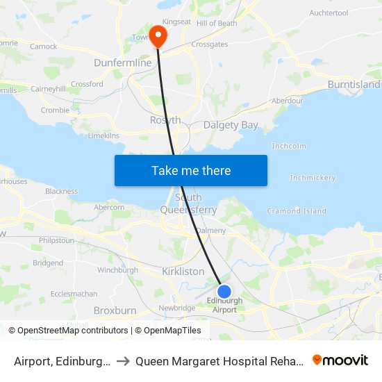 Airport, Edinburgh Airport to Queen Margaret Hospital Rehabilitation Dept. map