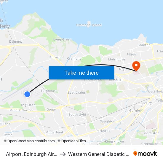 Airport, Edinburgh Airport to Western General Diabetic Clinic map