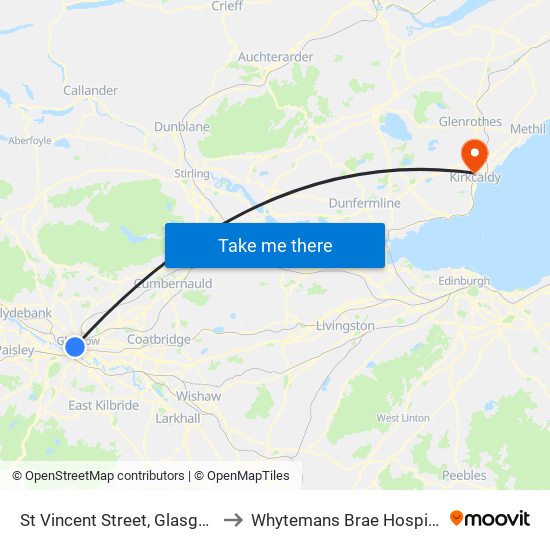 St Vincent Street, Glasgow to Whytemans Brae Hospital map