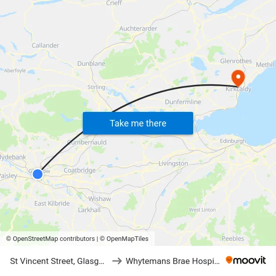 St Vincent Street, Glasgow to Whytemans Brae Hospital map