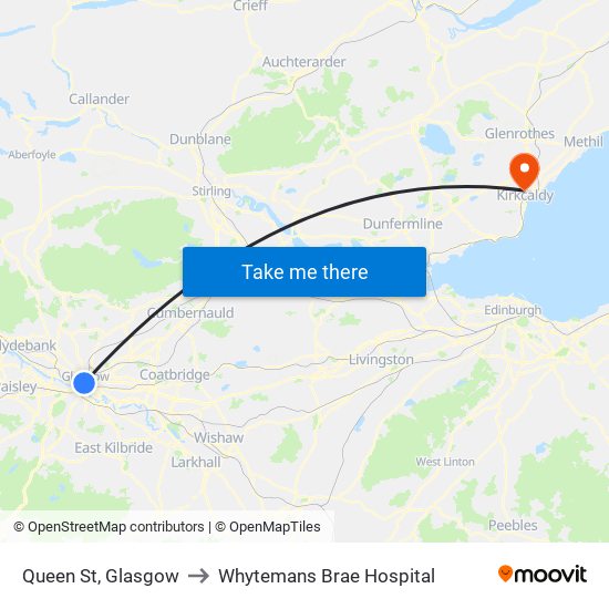 Queen St, Glasgow to Whytemans Brae Hospital map