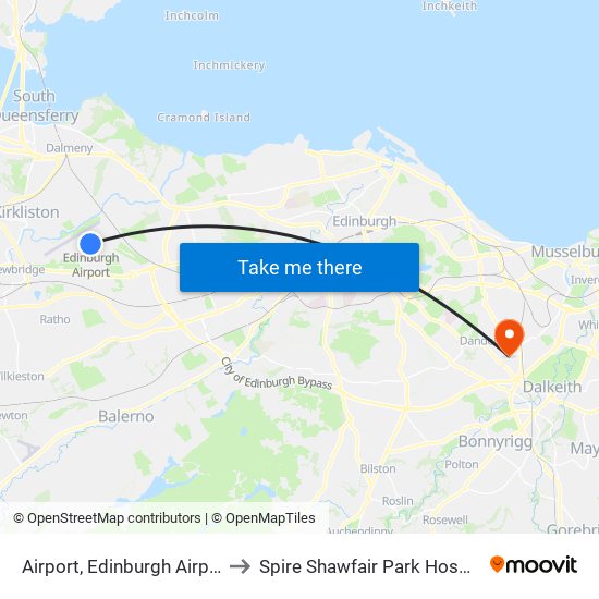 Airport, Edinburgh Airport to Spire Shawfair Park Hospital map