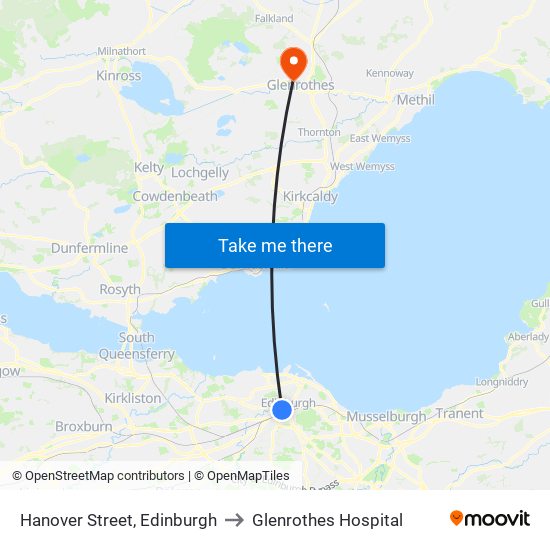 Hanover Street, Edinburgh to Glenrothes Hospital map