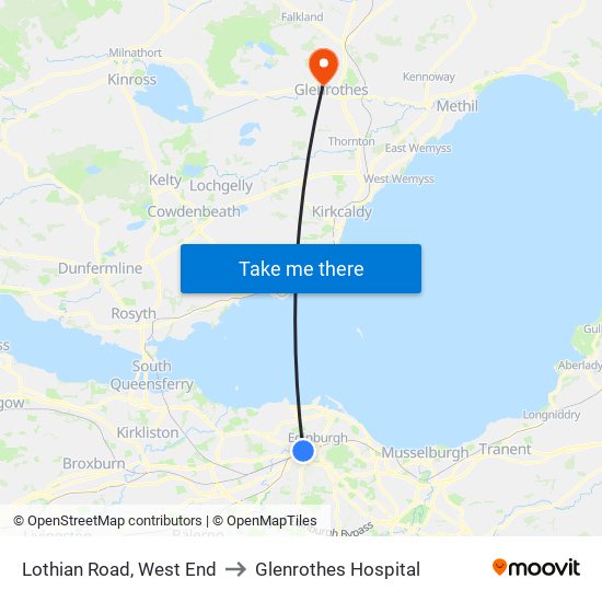 Lothian Road, West End to Glenrothes Hospital map