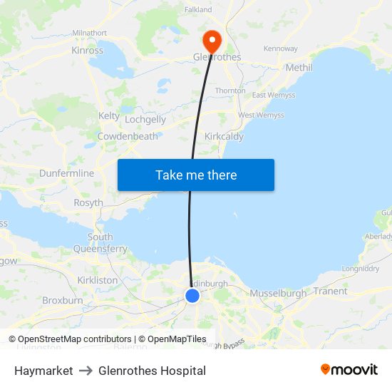 Haymarket to Glenrothes Hospital map