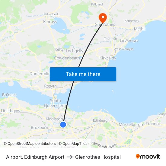 Airport, Edinburgh Airport to Glenrothes Hospital map