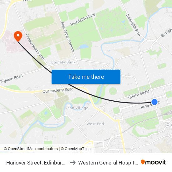 Hanover Street, Edinburgh to Western General Hospital map