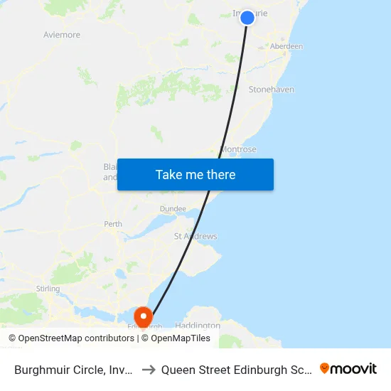 Burghmuir Circle, Inverurie to Queen Street Edinburgh Scotland map