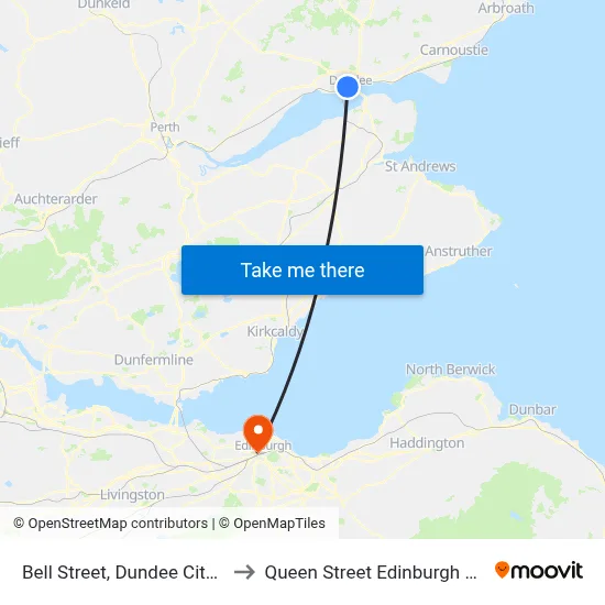 Bell Street, Dundee City Centre to Queen Street Edinburgh Scotland map