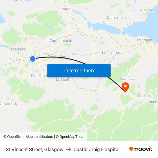 St Vincent Street, Glasgow to Castle Craig Hospital map