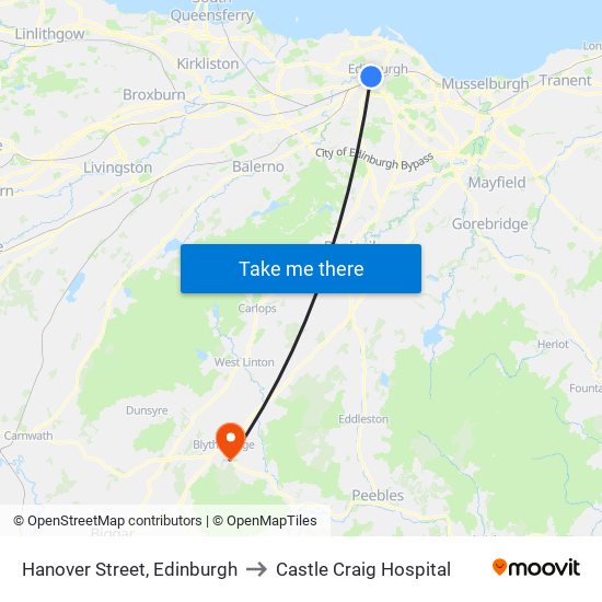 Hanover Street, Edinburgh to Castle Craig Hospital map