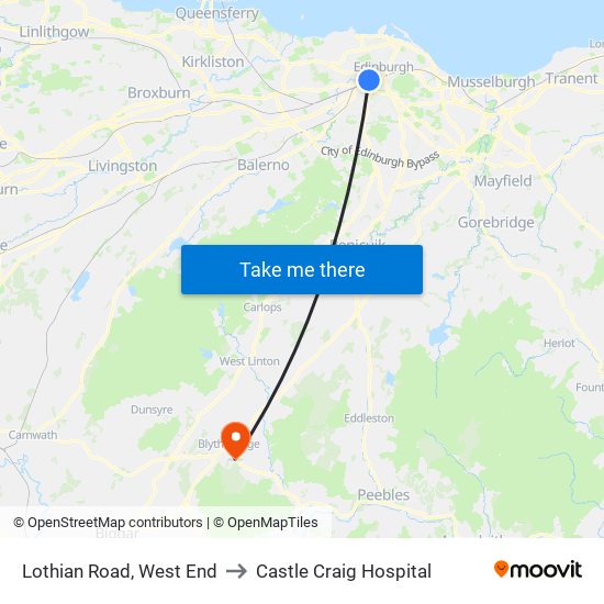 Lothian Road, West End to Castle Craig Hospital map